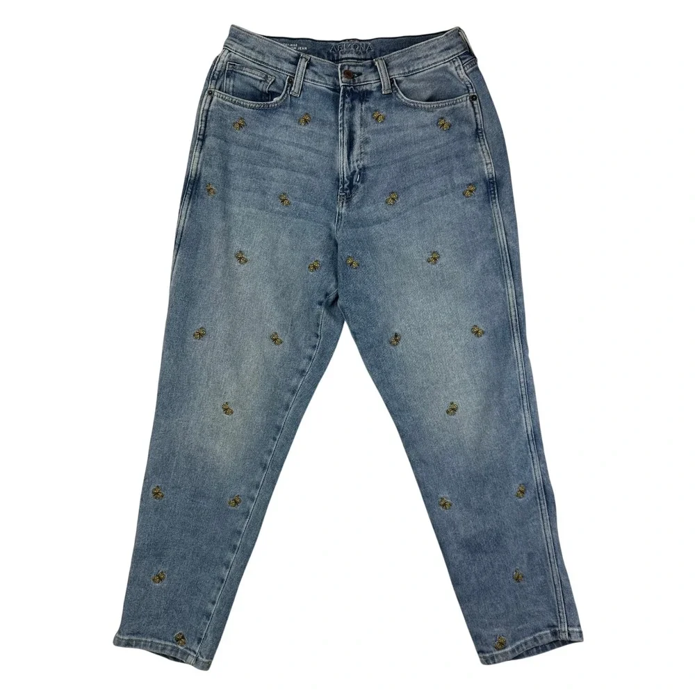 Arizona Jean Co Highest Rise Curvy Mom‎ Jeans Blue Butterfly Embroidered Size 13